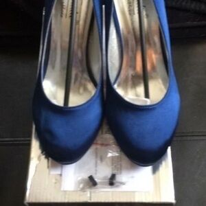 Zella Royal Blue Satin Round-Toe Heels